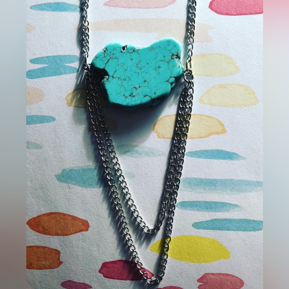 Turquoise Stone Silver Necklace